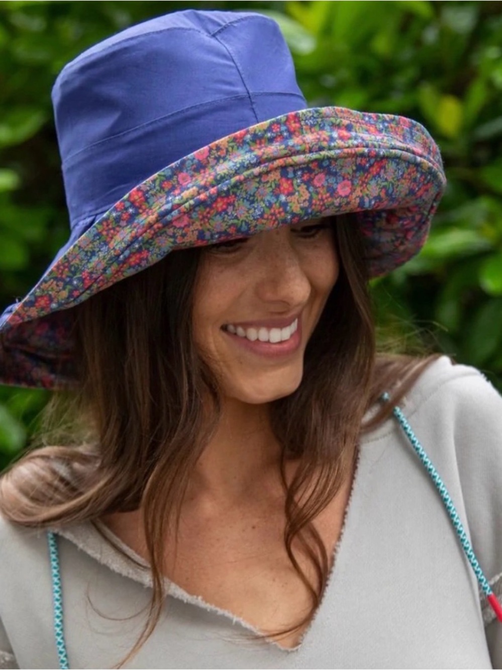 Natural Life Blue Floral Reversible Rain Bucket Hat